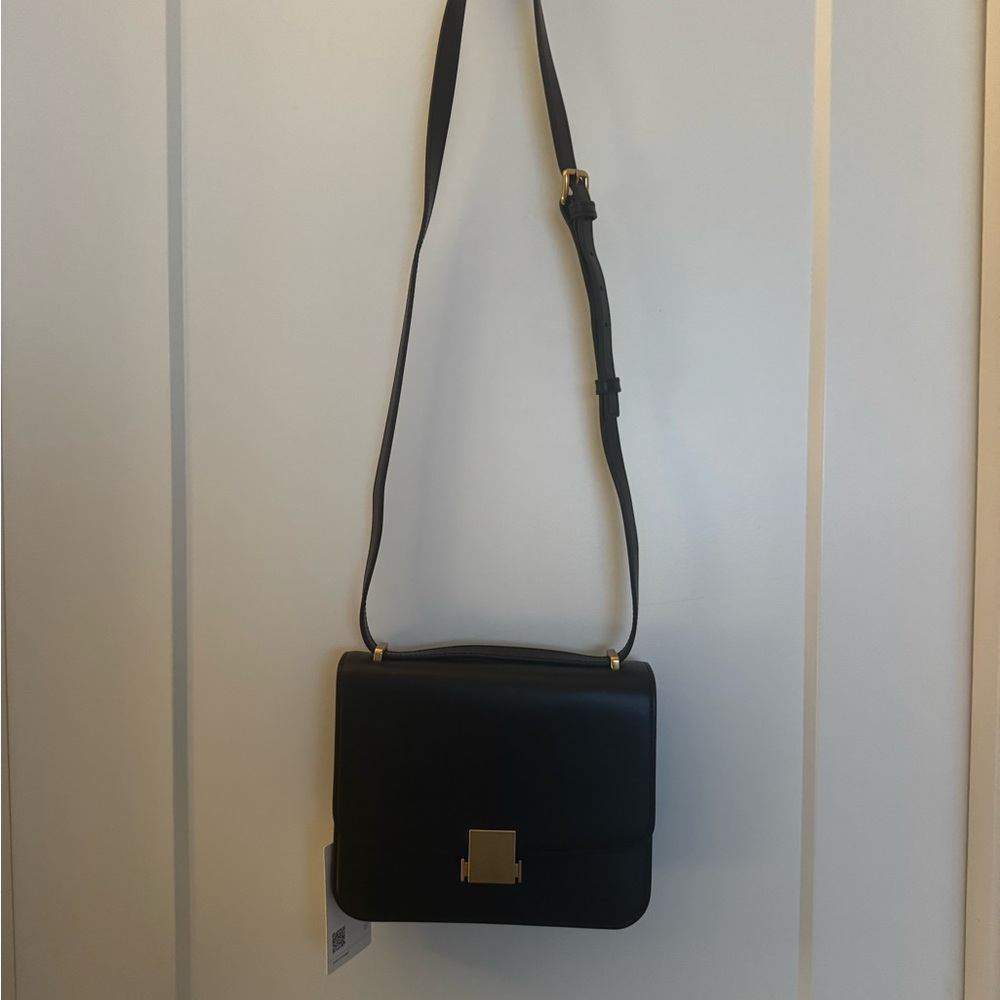 Quince Black Leather Crossbody Bag with Gold Hardware